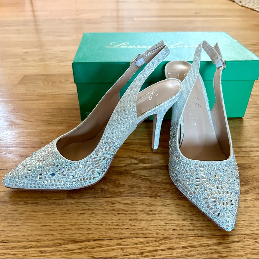 Rachel Glittering Silver Slingback Heels